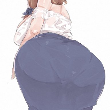 genshin impact, lisa (genshin impact), leebongchun, 1girls, ass, ass focus, ass shot, big ass, blush, bottomwear, brown hair, clothing, dat ass, female, female only