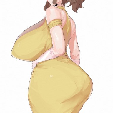 game freak, pokemon, pokemon sv, mother (pokemon sv), leebongchun, 1girls, armwear, ass, big ass, big breasts, blush, breasts, breasts bigger than head, brown eyes, brown hair