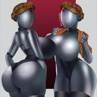 atomic heart, the twins (atomic heart), postblue98, 2girls, ass, bare shoulders, big ass, big breasts, big butt, breasts, butt, clothing, female, female only, large ass