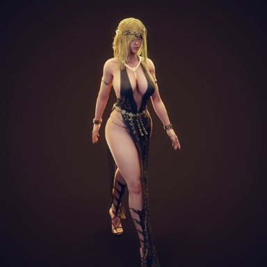 elden ring, fromsoftware, queen marika the eternal, ryanreos, athletic female, big breasts, blonde hair, breasts, cleavage, female, female focus, female only, fully clothed, heels, high heels