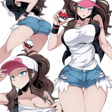 pokemon, pokemon bw, hilda (pokemon), 1girl, alluring, anime, annoyed, annoyed expression, armpits, ass, ass focus, back view, behind view, big ass, big breasts