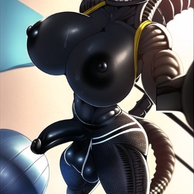 alien (franchise), xenomorph, xenomorph queen, nai diffusion, stable diffusion, 1futa, abs, alien, alien futanari, alien girl, alien humanoid, alien only, anthro, athletic, athletic futanari