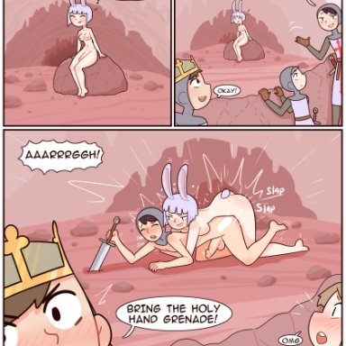 monty python, monty python and the holy grail, red7cat, 1futa, 3boys, all fours, anal, bangs, big penis, blush, breasts, bunny girl, defeated, erection, from behind