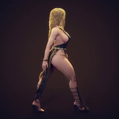 elden ring, fromsoftware, queen marika the eternal, ryanreos, big ass, big breasts, blonde hair, braided hair, cleavage, clothed female, dress, female, female focus, female only, goddess