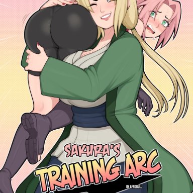 naruto, naruto (series), sakura haruno, tsunade, afrobull, 2girls, aqua eyes, ass, big ass, big breasts, big butt, blonde hair, blush, breasts, cameltoe