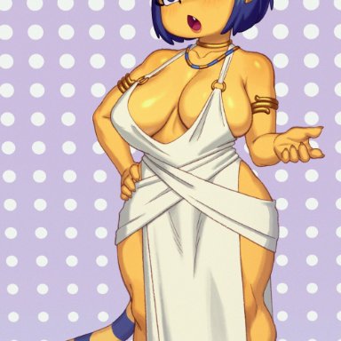 animal crossing, nintendo, ankha, rizdraws, anthro, big breasts, blue eyes, blue hair, breasts, cleavage, clothed, clothing, curvy, dress, egyptian