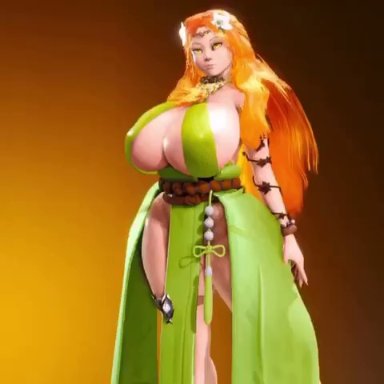 final fantasy, final fantasy xiv, square enix, nophica, prevence, armbands, breasts bigger than head, deity, fair-skinned female, fair skin, female, goddess, green clothing, hip sway, hourglass figure