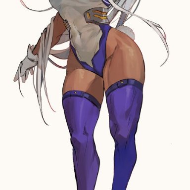 my hero academia, miruko, rumi usagiyama, kadeart, 1girls, abs, animal ears, brown hair, bunny ears, bunny girl, dark-skinned female, dark skin, eyelashes, female, female only