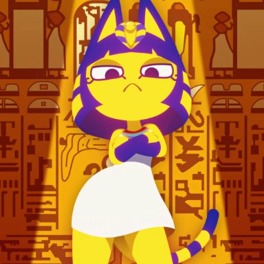 animal crossing, ankha, ankha (animal crossing), zone, clapping, clothed, complex background, constellation, constellations, dancing, egyptian, egyptian clothing, facial markings, female, hypnosis