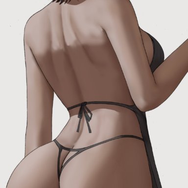 komi-san wa komyushou desu, komi shuuko, oroborusart, savagexthicc, 1girls, apron, ass, back, back view, backless outfit, backless panties, black hair, breasts, female, huge ass