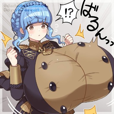 fire emblem, fire emblem: three houses, nintendo, marianne von edmund, dadadanoda, 1girls, big breasts, blue hair, breast expansion, breast focus, breasts, breasts bigger than head, clothed, clothes, clothing