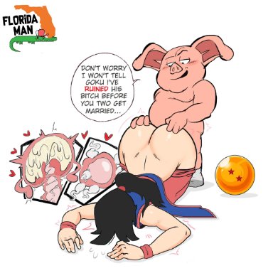 dragon ball, dragon ball super, dragon ball z, chichi, oolong, florida man, big ass, big breasts, big butt, big penis, black hair, cuckold, cum, cum in pussy, face down ass up