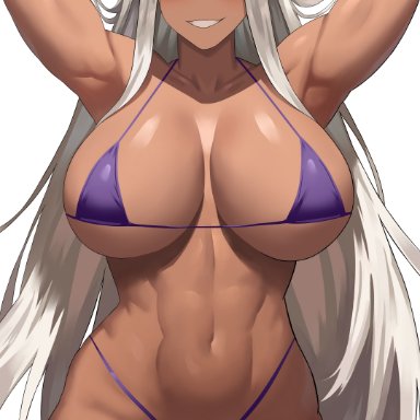 my hero academia, shounen jump, miruko, rumi usagiyama, jasony, 1girls, abs, big breasts, bikini, breasts, bunny ears, female, long hair, muscular female, red eyes