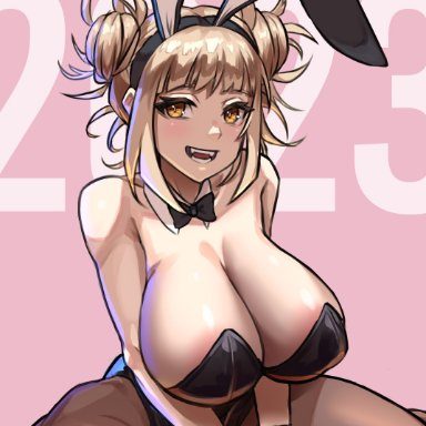 my hero academia, himiko toga, xhaart, areola slip, big areola, big cleavage, big nipples, bunnysuit, cleavage, erect nipples, erect nipples under clothes, huge breasts, nipple bulge, nipple slip, tagme