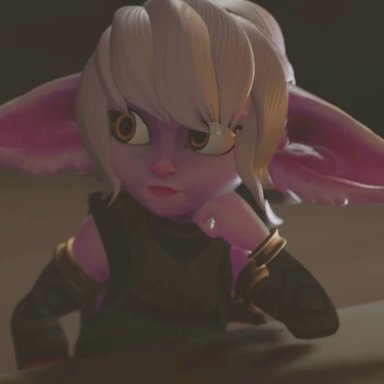 league of legends, tristana, yordle, rougenine, breasts, humano, interspecies, male/female, penis, purple skin, sex, smile, straight, vaginal penetration, white hair