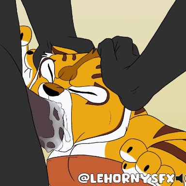 dreamworks, kung fu panda, master tigress, jackiespyceva, lehornysfx, paloma-paloma, 1boy, 1girls, anthro, big penis, bodily fluids, closed eyes, cum, cum in mouth, cum inside