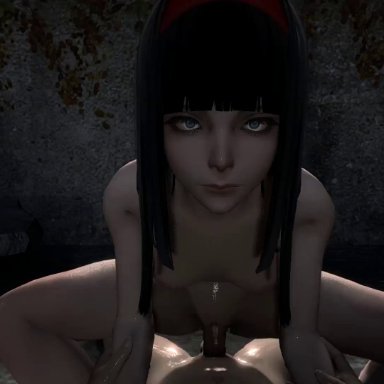 nier, nier: automata, n2, dnnsfw, 1boy, 1girls, black hair, blue eyes, cowgirl position, cum, cum drip, cum inside, emotionless, emotionless sex, expressionless