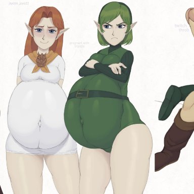 ocarina of time, the legend of zelda, hylian, link, link (ocarina of time), malon, saria, jayden jayo22, arms behind back, arms crossed, before and after, big penis, blue eyes, boots, bottomless