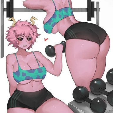 my hero academia, mina ashido, bobtheneet, big ass, big breasts, bra, cleavage, dat ass, female, female focus, female only, large breasts, pink hair, pink skin, workout