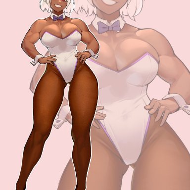 my hero academia, miruko, rumi usagiyama, zukululuu, big breasts, bunny ears, bunnysuit, dark-skinned female, short hair, white hair