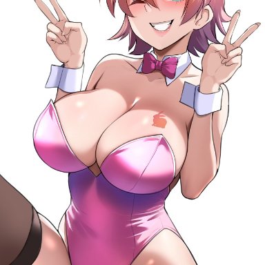 chinese zodiac, rwby, nora valkyrie, lainart, 1girls, alternate costume, animal ears, bow, bowtie, breast tattoo, breasts, brown thighhighs, bunny tattoo, cleavage, detached collar