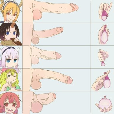 kobayashi-san chi no maidragon, elma (dragon maid), ilulu (dragon maid), kanna kamui, kobayashi, quetzalcoatl (dragon maid), tohru (dragon maid), beanpointy, 5futas, age difference, balls, big balls, big penis, condom, condom balloon