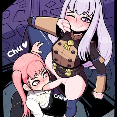 fire emblem, fire emblem: three houses, nintendo, hilda valentine goneril, lysithea von ordelia, n0irzero, 1futa, 1girls, ass, bangs, big ass, breasts, clothed, clothing, duo