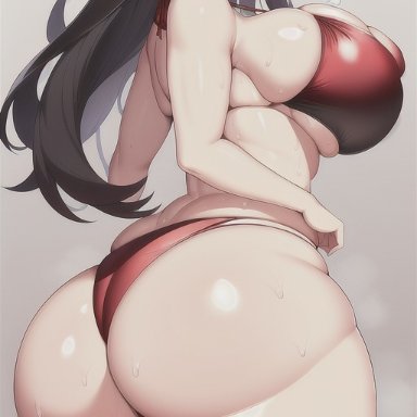 genshin impact, hu tao (genshin impact), yo dayo (ai), 1girls, ass, big ass, big breasts, bikini, breasts, huge ass, huge breasts, red bikini, thick thighs, ai generated