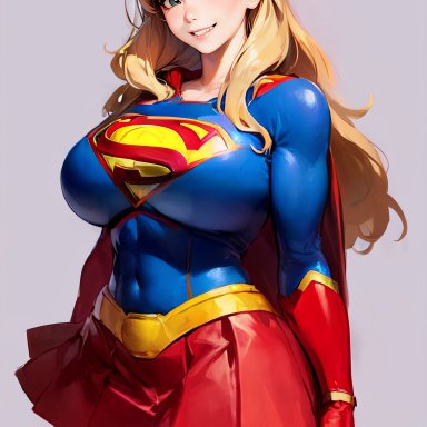 dc, dc comics, justice league, supergirl (series), superman (series), kara danvers, supergirl, supergirl (cosplay), stable diffusion, blonde hair, female focus, female only, kryptonian, latex suit, long hair