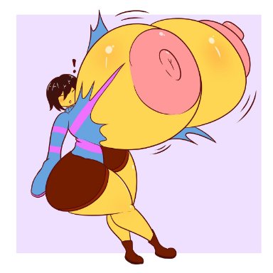 undertale, undertale (series), frisk, bobateats, 1girls, big breasts, black hair, breast expansion, breasts, female, female only, hips, huge breasts, human, human only