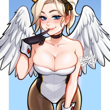 overwatch, mercy, blushypixy, blushyspicy, 1girls, big breasts, breasts, cleavage, female, female only, large breasts, solo