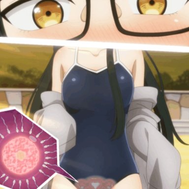 madara san (tejina senpai), siokarubi, 1girls, blush, glasses, impregnation, swimsuit, uterus, water, womb