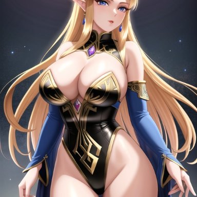 nintendo, the legend of zelda, princess zelda, zelda (breath of the wild), stable diffusion, blonde hair, blue eyes, latex, shiny clothes, slingshot swimsuit, tight clothing, video games, ai generated