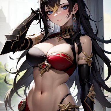 genshin impact, dehya (genshin impact), nai diffusion, stable diffusion, 1girls, abs, big breasts, black hair, blue eyes, breasts, cat ears, dehydration, jewelry, light-skinned female, light skin