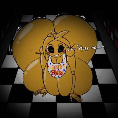 five nights at freddy's, five nights at freddy's 2, scottgames, toy chica (fnaf), one cryptid, valentine (artist), animatronic, anthro, areola, ass, avian, beakless, bedroom eyes, bent over, bib