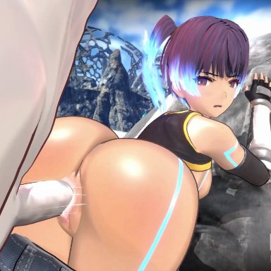 nintendo, nintendo switch, xenoblade (series), xenoblade chronicles 3, lanz (xenoblade), sena (xenoblade), blobcg, 1boy, ass, back, back view, bouncing ass, bouncing breasts, bouncing testicles, bubble butt