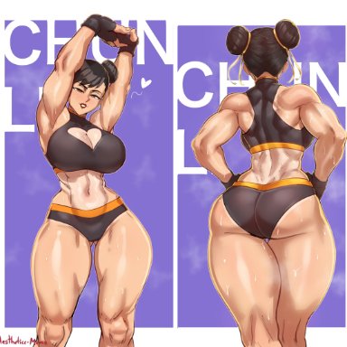 street fighter, street fighter 6, street fighter iv, street fighter v, chun-li, aestheticc-meme, 1girls, abs, asian, asian female, ass visible through thighs, big ass, big breasts, big butt, black hair