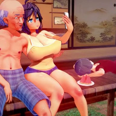 original, original characters, japs8005, 1boy, 1boy1girl, 1girls, age difference, bald, bald man, big boobs, big breasts, blowjob, blue eyes, boobs, breasts