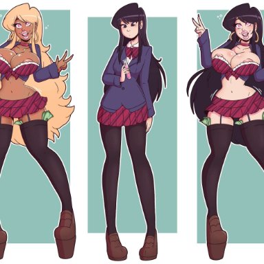 komi-san wa komyushou desu, komi shouko, wrenzephyr2, alternate transformations, before and after, bimbo, bimbofication, black hair, blonde hair, brain drain, brainwashing, breasts, cash, choker, cleavage