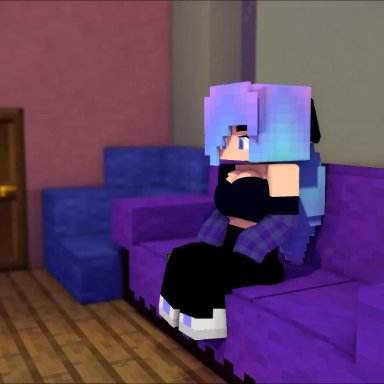 minecraft, ellie walls, shelby stuff, zoey (zoeyistoosmall), shelby's stuff, 4girls, 69, 69 position, areolae, ass, big breasts, black hair, blue eyes, blush, breasts