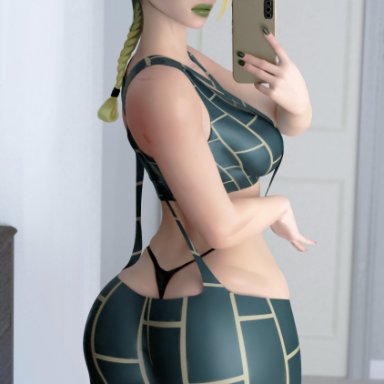 jojo's bizarre adventure, stone ocean, jolyne kujo, popogori, 1girls, ass, big ass, breasts, female, female only, green eyes, green lips, solo, solo female, telephone