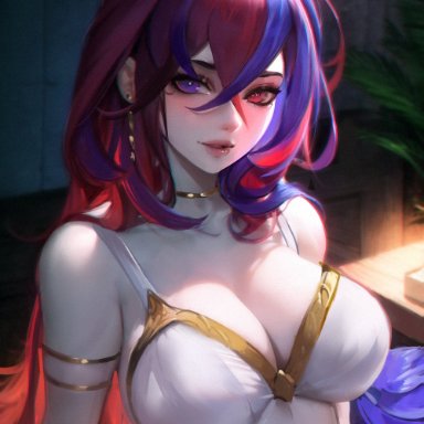 fire emblem, fire emblem engage, nintendo, alear (female) (fire emblem), alear (fire emblem), cinderone, 1girls, bangs, blue eyes, blue hair, breasts, choker, cleavage, crossed bangs, earrings