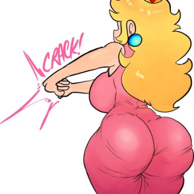 mario (series), princess peach, lemonadepikachu, 1girls, ass, ass focus, ass in dress, back view, big ass, big butt, blonde hair, breasts, bubble ass, bubble butt, cracking knuckles