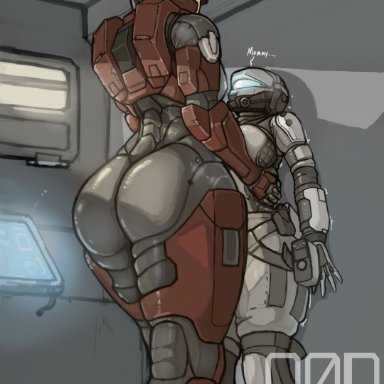 halo (series), spartan (halo), objectofdesire, 2girls, armor, armored, armored boots, ass, athletic, athletic female, big ass, big breasts, big butt, big thighs, breasts