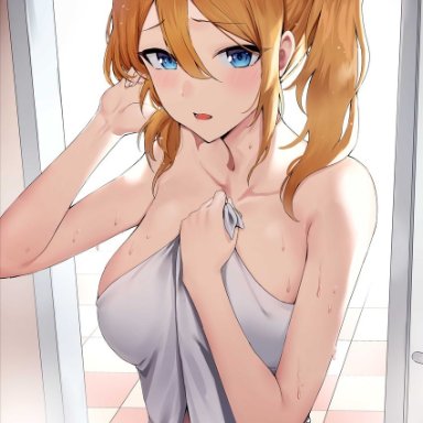 hayasaka ai, memero 7272, rororo, 1girls, bathroom, big breasts, blonde hair, blue eyes, blush, breasts, collarbone, eyebrows visible through hair, female, female focus, female only