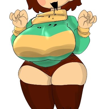 undertale, chara, mochikirb, 1girls, breasts, brown hair, female, female only, thighhighs, thighs, tagme