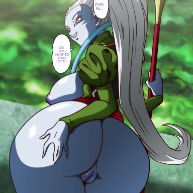 dragon ball, dragon ball out of pannel, dragon ball super, dragon ball z, tournament of power, angel (dragon ball), vados, dragonball-in-color, witchking00, 1girls, areolae, ass, ass grab, big ass, big breasts
