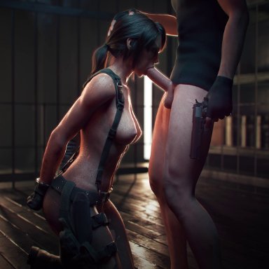 konami, metal gear (series), metal gear solid, metal gear solid v, quiet (metal gear), audiodude, vgerotica, blowjob, breasts, brown hair, clothed, clothed sex, clothing, cowgirl position, fellatio