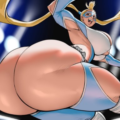 street fighter, rainbow mika, 1oddbear, 1girls, armpits, ass, ass focus, big ass, big breasts, blonde hair, blue eyes, breasts, bubble butt, clothing, dat ass