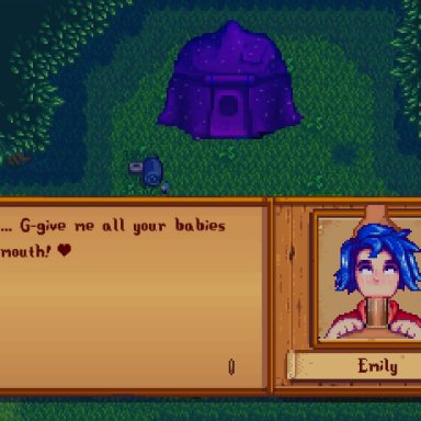 stardew valley, emily (stardew valley), farmer (stardew valley), theevilfallenone, oral, oral sex, sex, 2d, 2d animation, animated, mp4, pixel animation, pixel art, sound, tagme